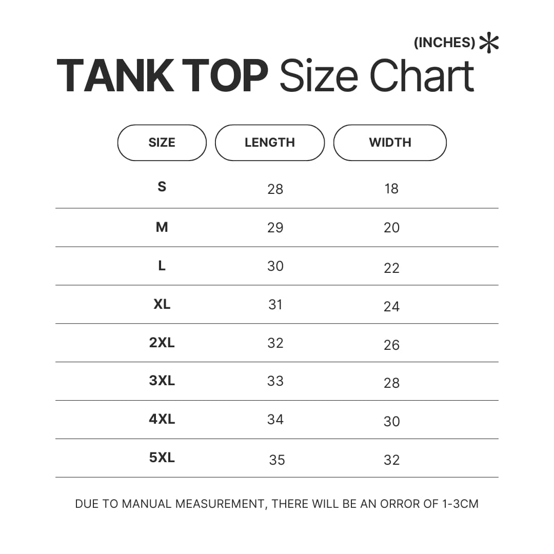 Tank Top Size Chart - Sakamoto Days Merch